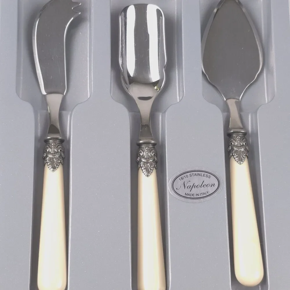 18th Century Reproduction Stainless Steel 3pc Appetizer Cheese Serving Set Italy